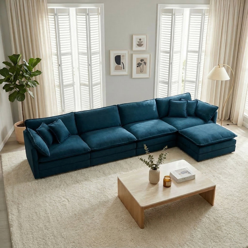 146" Upholstery Modular Sectional Set, Blue Chenille
