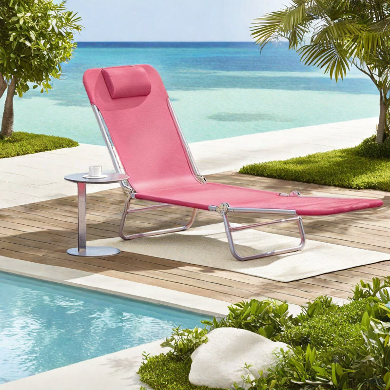 Méridienne pliable rose, maille d'acier pour la détente au bord de la piscine