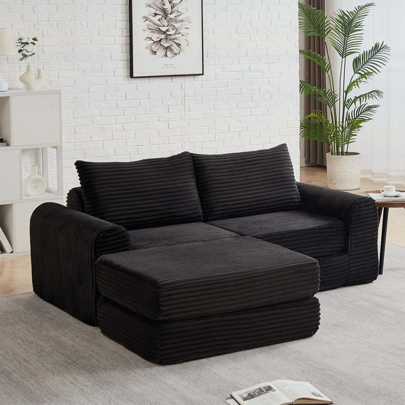 75.5 " Corduroy Sofa, Black Corduroy, Black