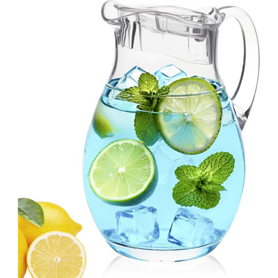 Clear Plastic Pitcher With Lid  Tritan Water Pitcher With Handle Fridge Jug BPA Free Shatter Proof Great For Iced Tea Sangria Lemonade Juice Milk And More