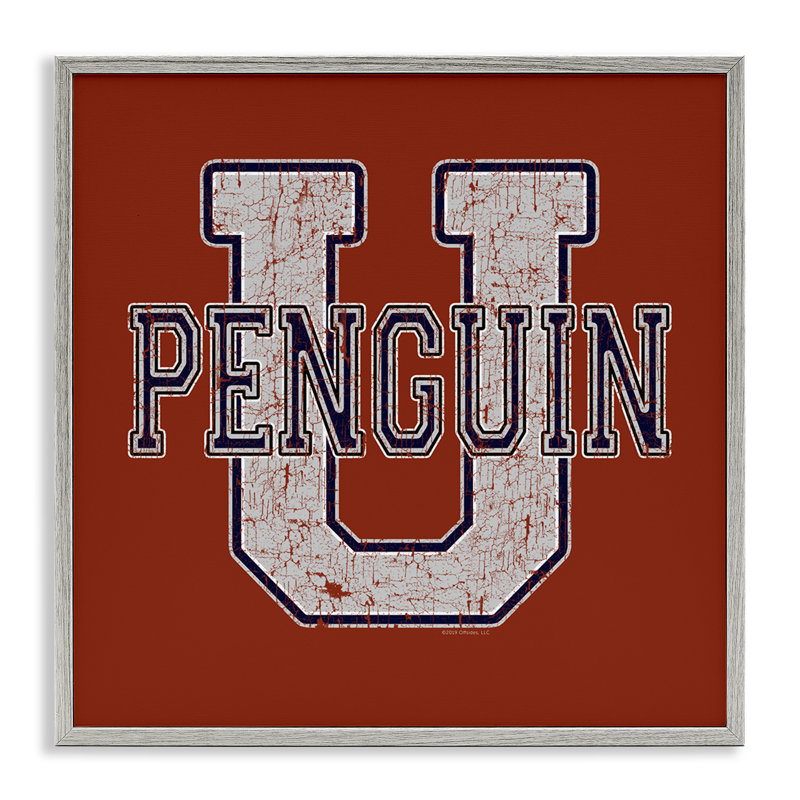 Penguin U Varsity Giclee Art by Spirit Animals/Life Is High, Farmhouse Grey Framed Giclee, 17" H x 17" W