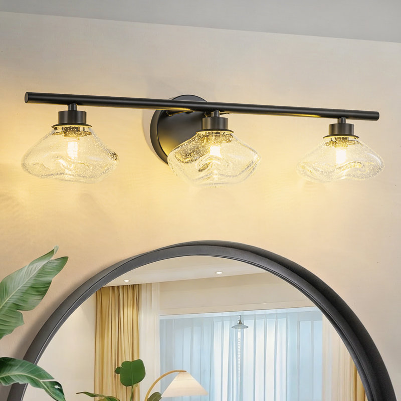 Vorynel 3-Light Modern Linear Bathroom Vanity Light Wall Sconce with Clear Bubble Glass Shade, Matte Black