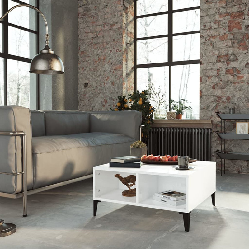 Alexzandre Four Leg Coffee Table with Storage, High Gloss White