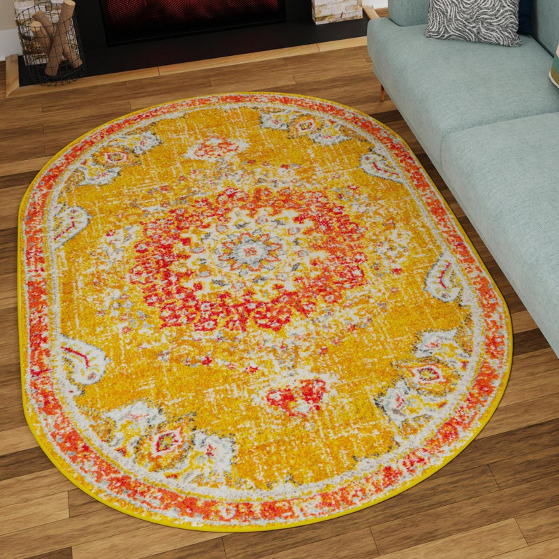 Tapis doré / rouge Galyean, Ovale 3 pi 1 po x 5 pi 3 po, Gold/Red
