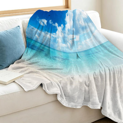 Jeté en molleton bleu ultra doux en flanelle, imprimé plage unie
