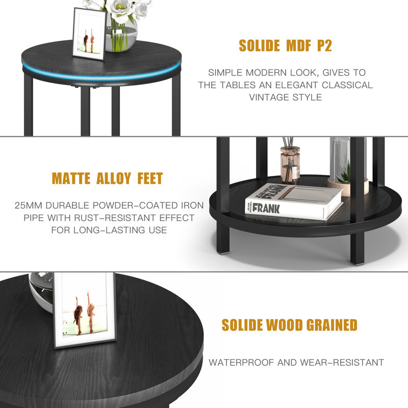 End Table Set, 23.62" H x 15.75" W x 15.75" D, Black