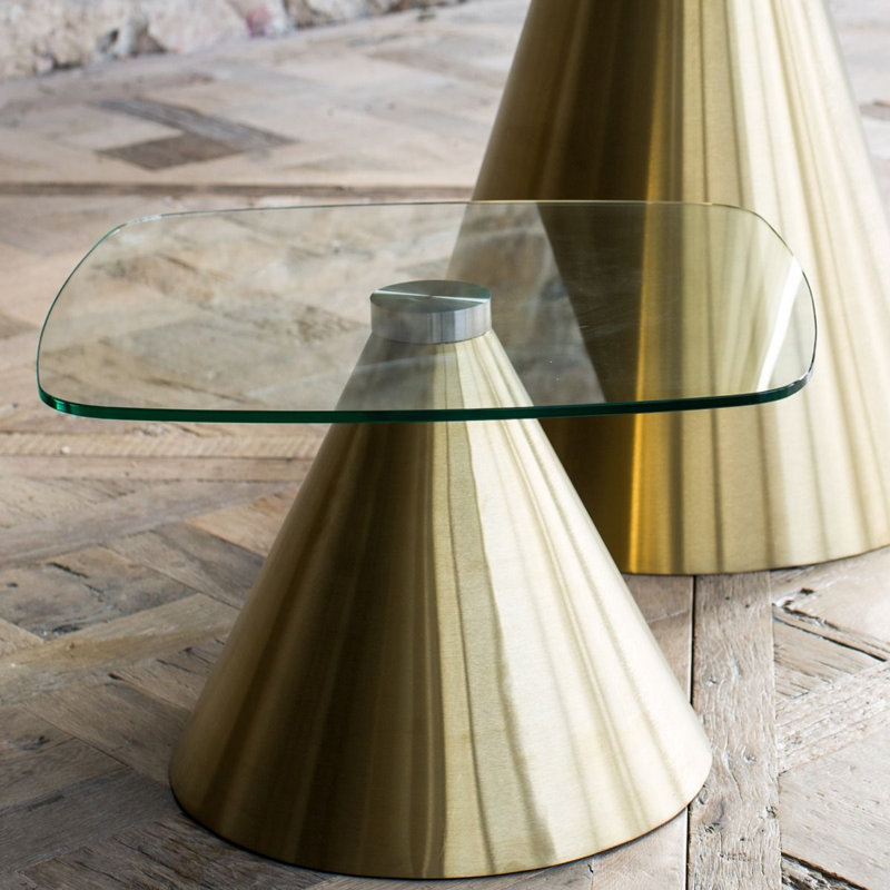 Bedminster Glass Top Pedestal End Table, Brass