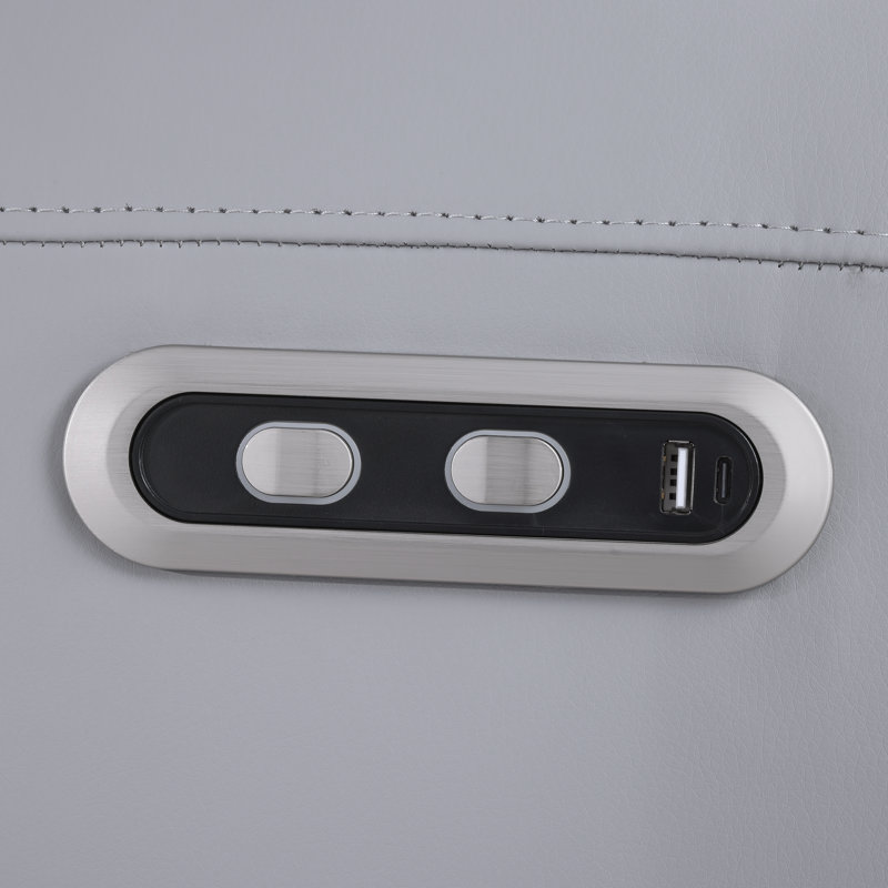 Canapé gris inclinable électrique en similicuir avec port USB, canapé à mouvement moderne avec repose-pieds réglable pour le salon