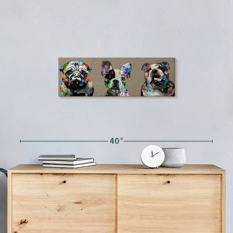 Bulldogs sur toile, H 8 po x l 24 po x P 1 po