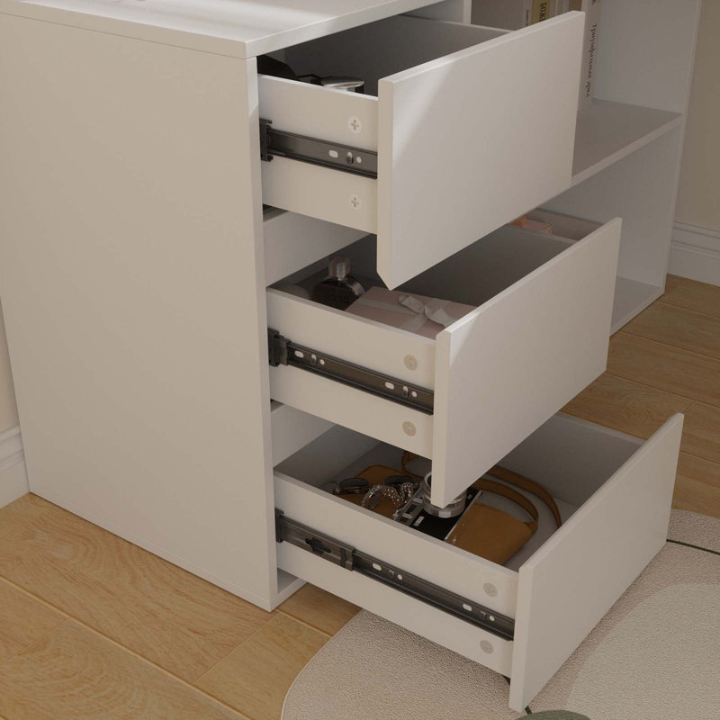 L Shaped Desk With Drawers, White/White