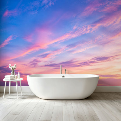 Peel and Stick Wallpaper Wall Mural Sky pink blue colors effect light pastel colored sunset clouds cloud Wall Art Self Adhesive and Removable
