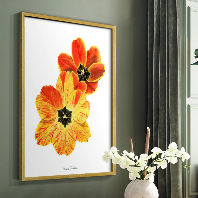 «Olive's Tulips II», reproduction encadrée - bois massif, Or, H 20 po x l 16 po