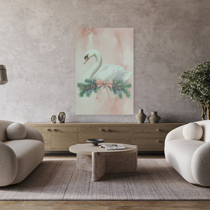 Art contemporain avec joli cygne rose, H 48 po x l 32 po