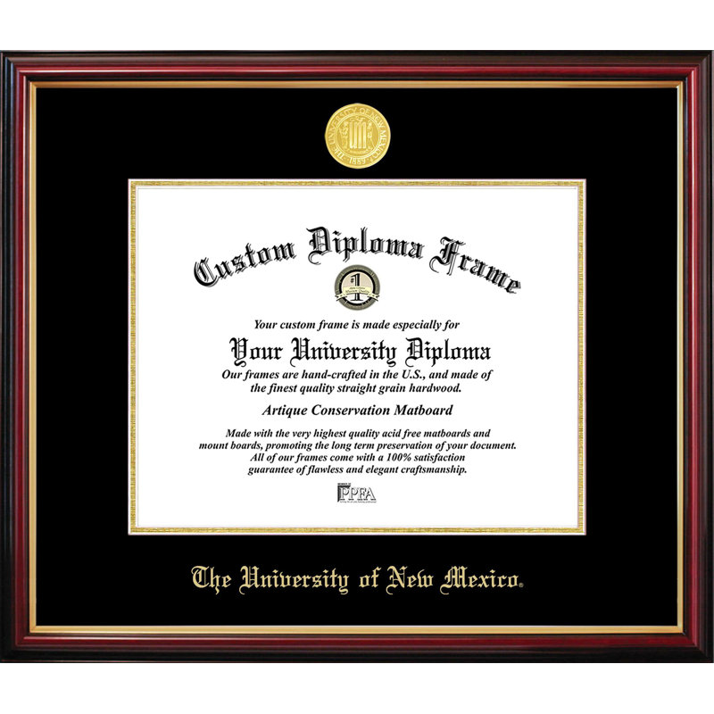 Cadre de petit diplôme de l'Université du Nouveau-Mexique, L 11 po x H 8,5 po, NCAA New Mexico