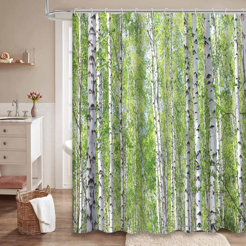 Rideau de douche vert avec 12 crochets Green Birch, L 72 po x l 84 po