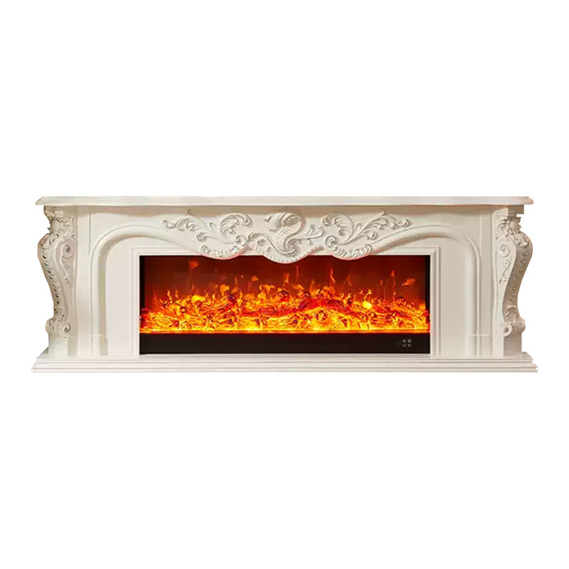White Solid + Manufactured Wood Freestanding TV Cabinet Fireplace, White