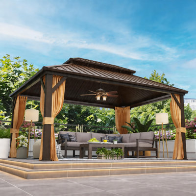 16 Ft. W x 12 Ft. D Hardtop Gazebo, Double Galvanized Steel Roof & Aluminum Frame for Hot Tub, Deck,  Backyard