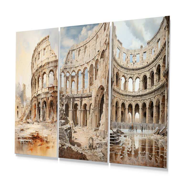 «Italian Colosseum Memory», ensemble de 3 reproductions d'art mural en métal, H 28 po x l 36 po