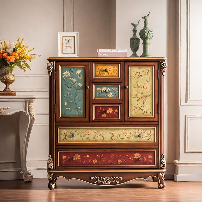 Buffet décoratif vintage en bois massif peint à la main