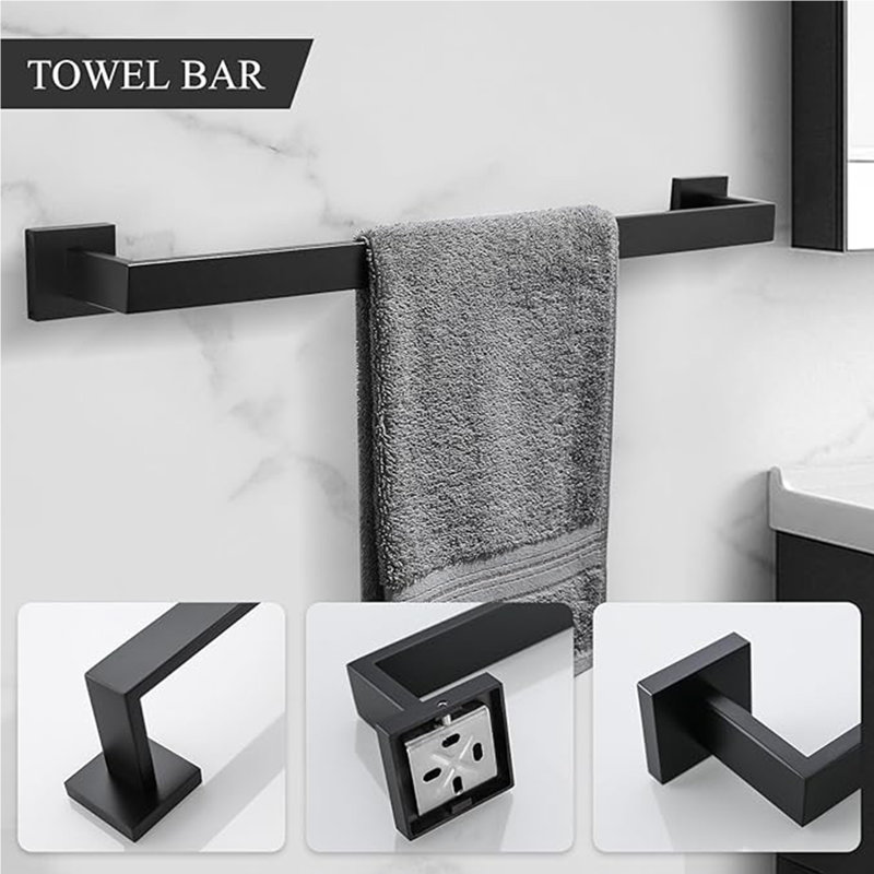 Bathroom Hardware Set 5-Pieces With Towel Bar, Toilet Paper Holder Towel Ring Towel Hook Bath Accessories In Matte Black