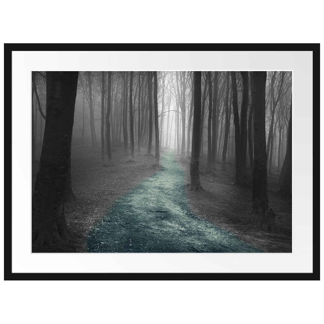 Gerahmtes Poster Einsamer Weg im Wald