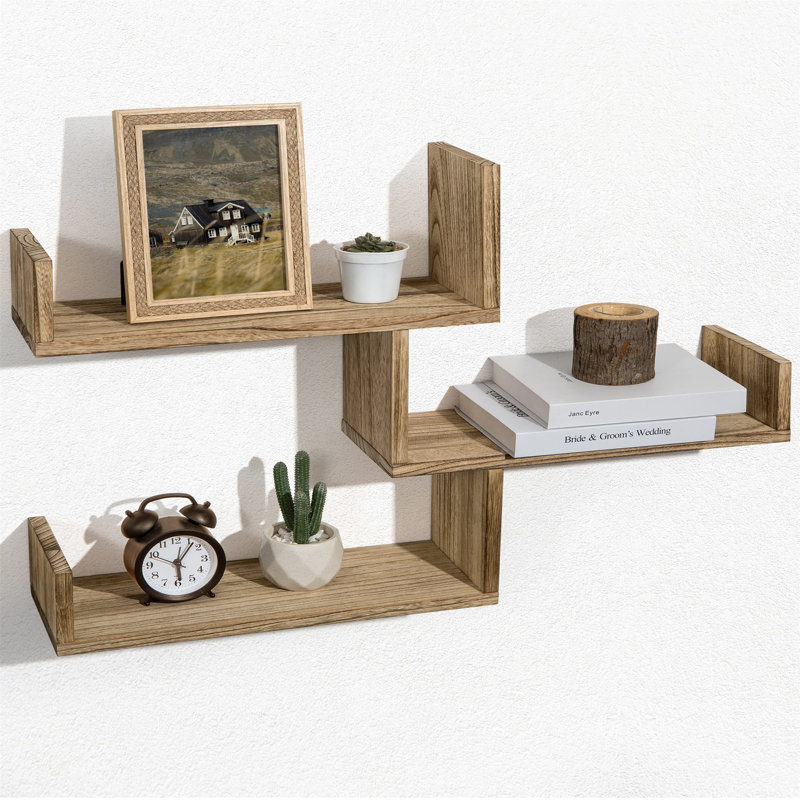 Floating Shelves Corner Wall Shelf Unit 3 Tiers Rustic Wall Mounted Wood Corner Shelf For Bedroom Living Room Kitchen Bathroom Office For Home Decor Storage Book Plant Stand