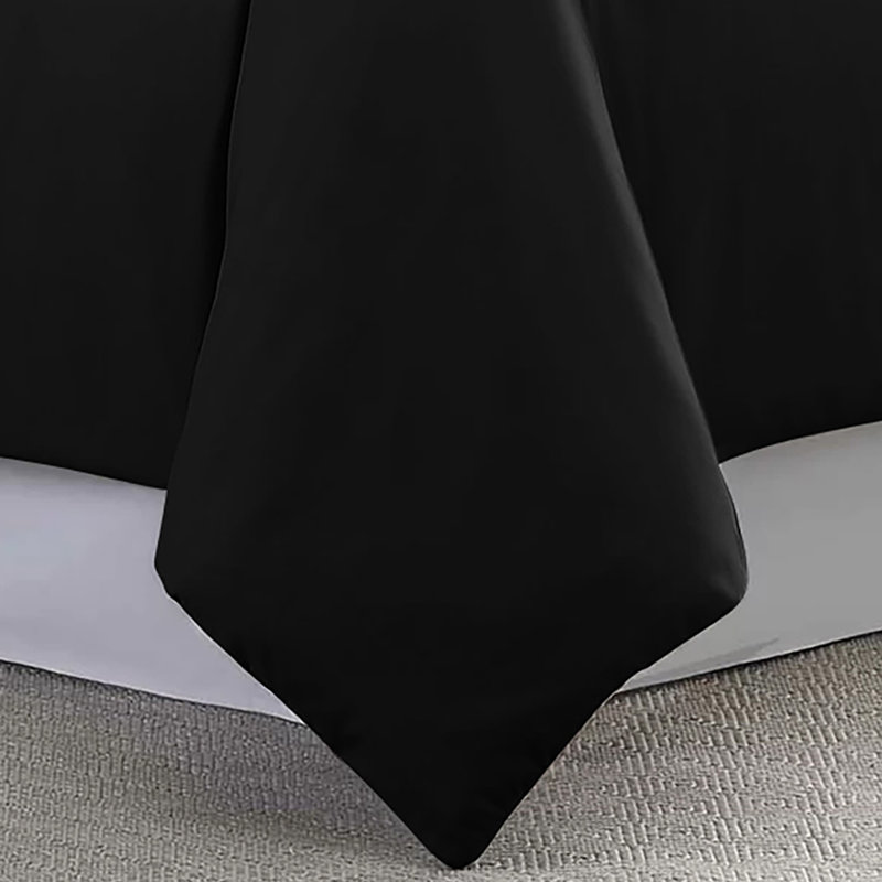 Humiston Solid Colour Duvet Cover Set with Pillowcases Included, Black, Double Duvet Cover + 2 Standard Pillowcases