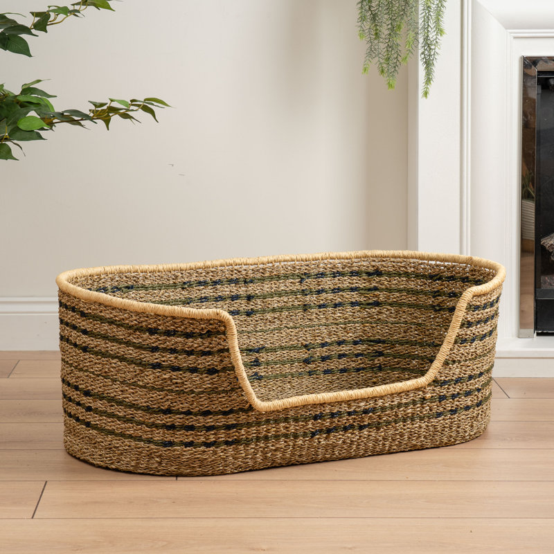 Green & Natural Check Woven Pet Bed with mat, Large (41 - 70 lbs), 29cm H x 78cm W x 48cm D