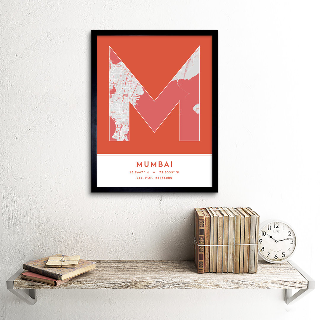 Mumbai City Map Mumbai Orange by Wee Blue Coo - Single Picture Frame Typography