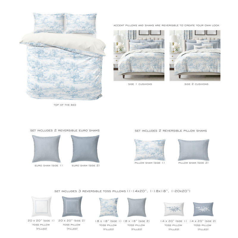 Rustic Cabin Cornflower Blue Cotton Duvet Cover Set 8 Piece, Full Duvet Cover + 7 Additional Pieces