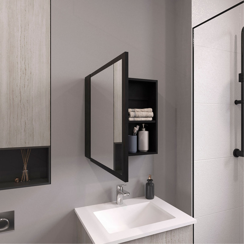 Pharmacie à miroir H 21,1 po x l 19,7 po, une porte avec quatre tablettes intérieures pour la salle de bain et la cuisine