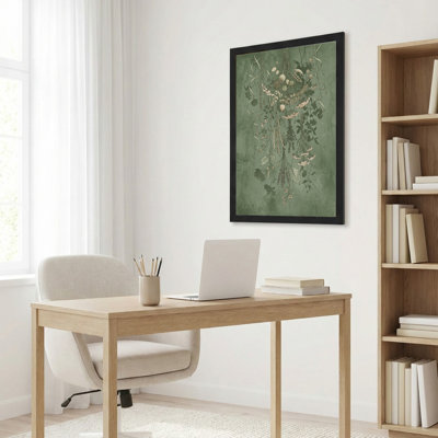 Art mural sur toile noir encadré pour le salon, la chambre à coucher, le bureau ou le vestibule - décoration murale décorative avec motif botanique