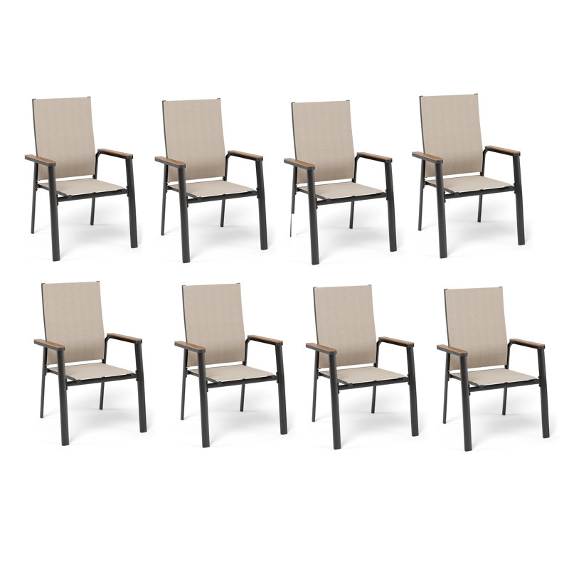 Outdoor Patio Dining Armchair, Beige, 8