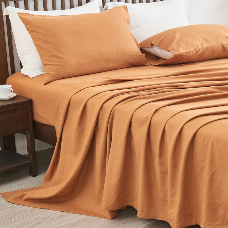 Linen Cotton Flat Sheet(Rust,Queen), Rust, Queen