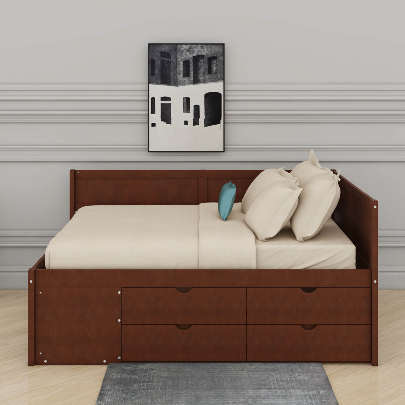 Full Size Daybed With Drawers And Shelves, Walnut, Full