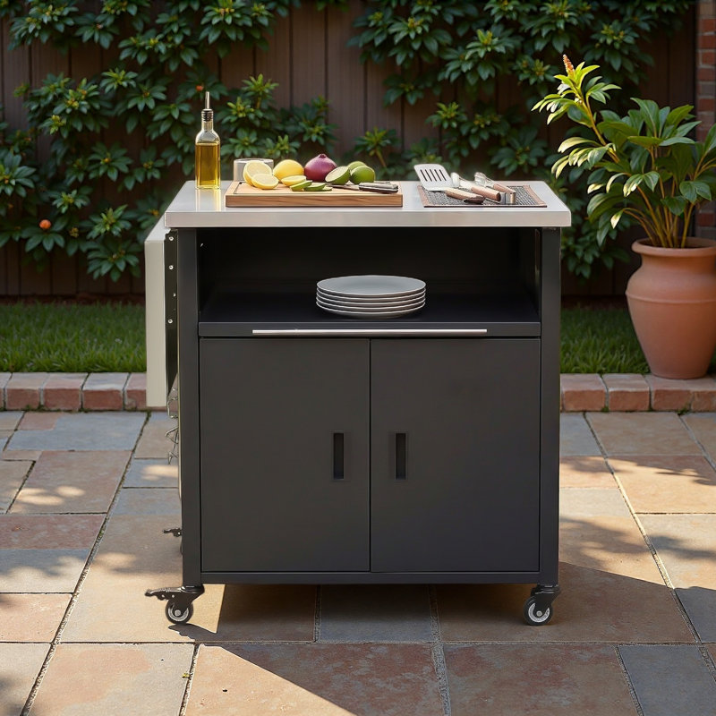 Chariot de barbecue pliable pour l'extérieur, Noir