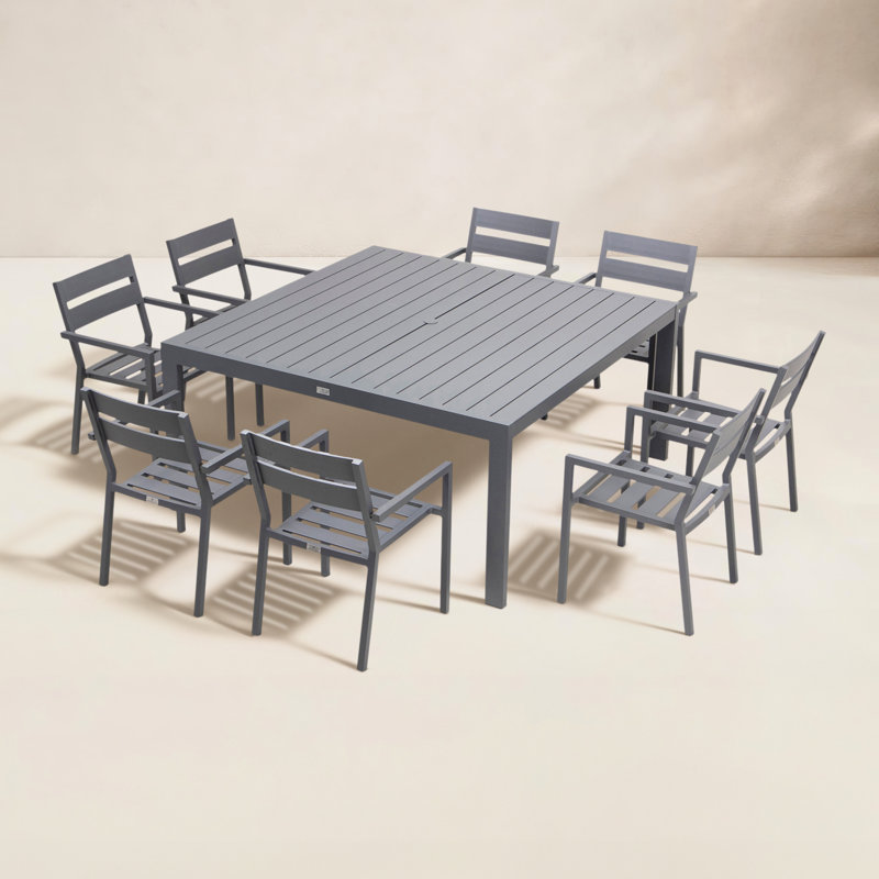 Pacifica Outdoor 17 - Piece Dining Set with Cushions, Slate, Canvas Charcoal Sunbrella® Canvas