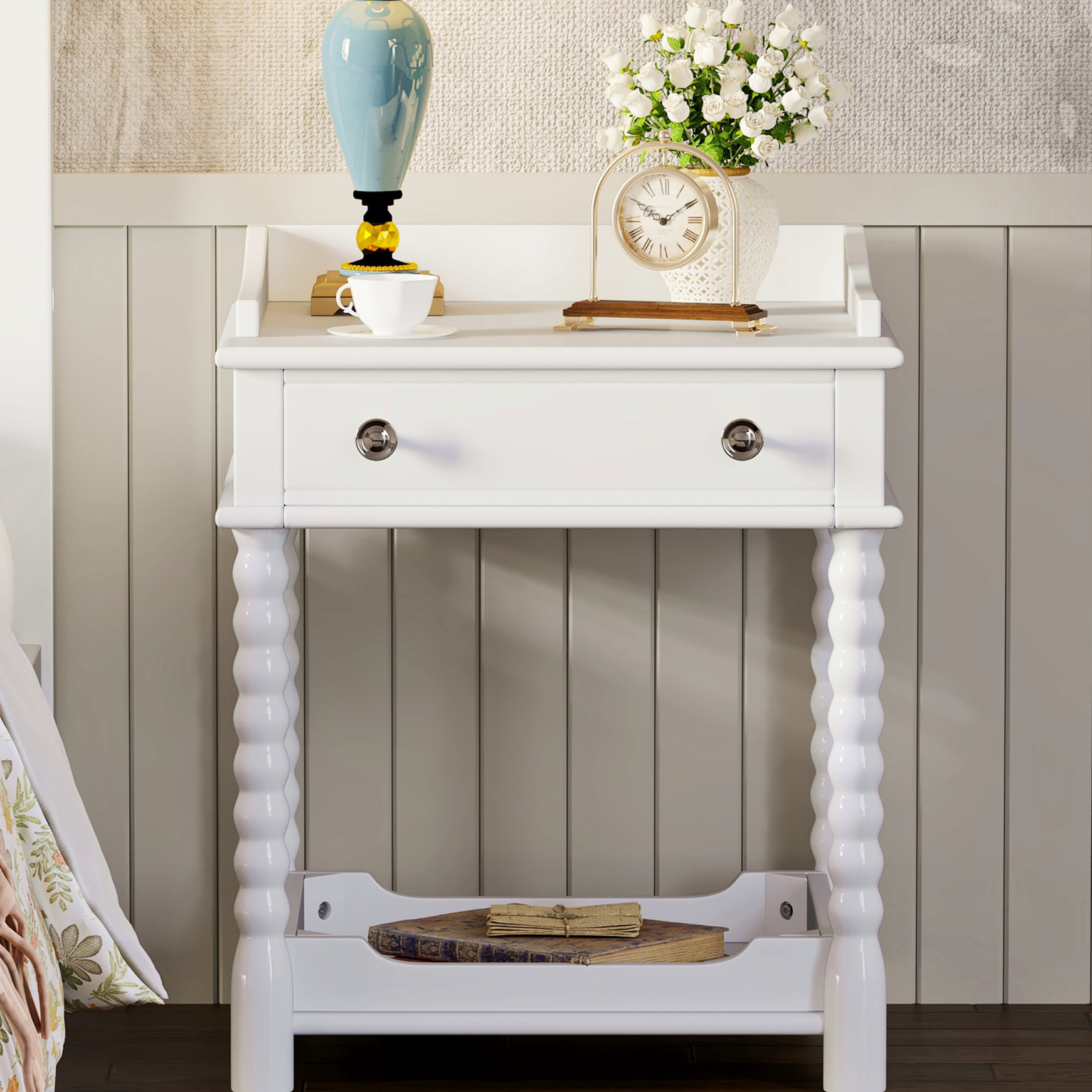 Red Barrel Studio Bedroom Retro Style Nightstand With Metal Handle ...