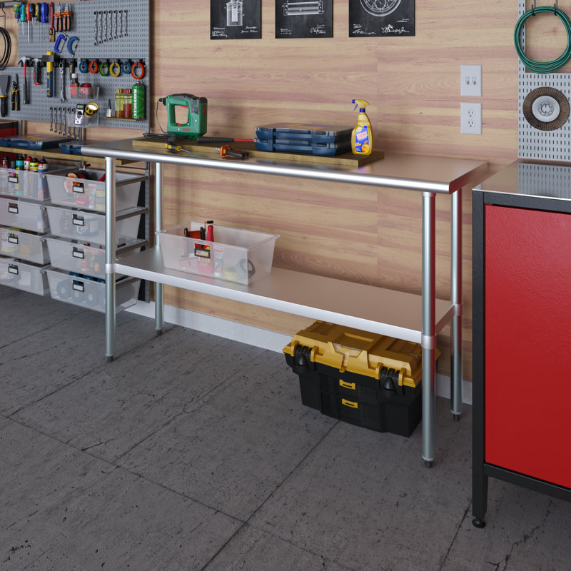 60" Stainless Steel Kitchen Utility Table with Galvanized Undershelf