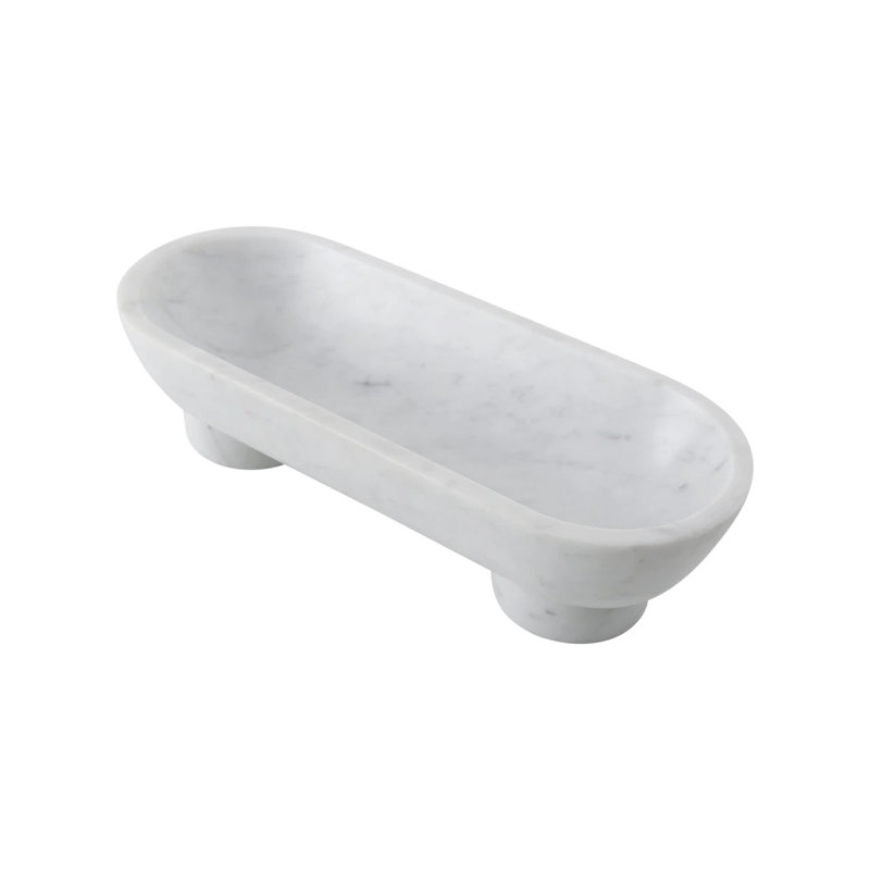 Brayden Studio® 14 po Large assiette ovale en marbre blanc naturel avec support Laguna