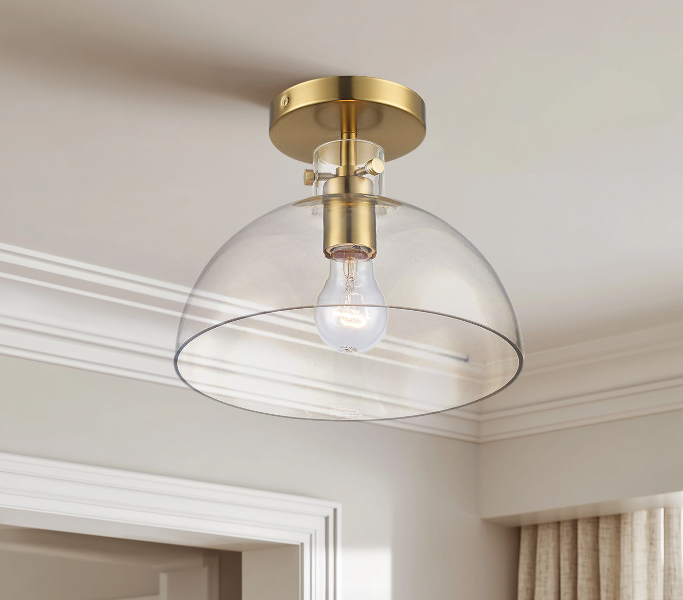 Martins Single Light Glass Semi Flush Mount, Antique Gold