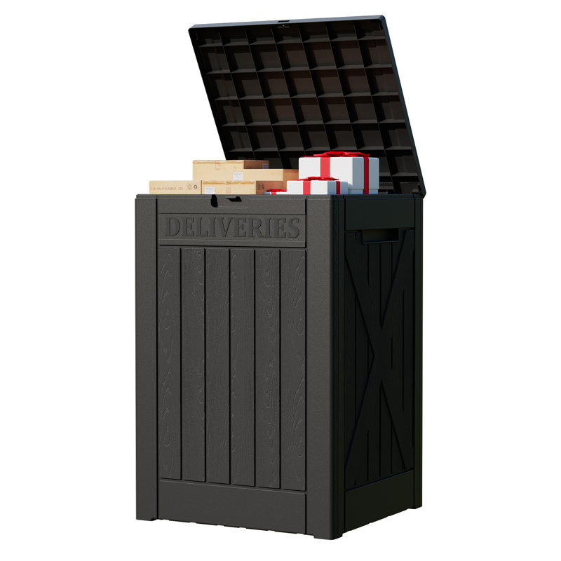 48-gallon Resin Package Delivery Box For Outside, Waterproof Storage Box With Lockable Secure, Black
