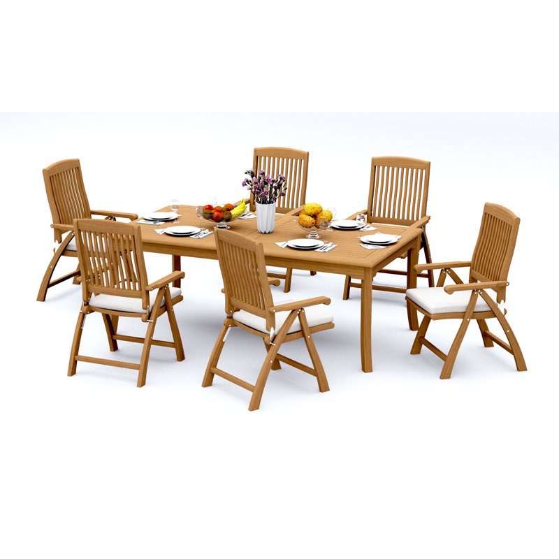 Ensemble de salle à manger 7 pièces en bois de teck de qualité A: table rectangulaire de 83 po et 6 chaises pliantes inclinables Marley # 11MR1806