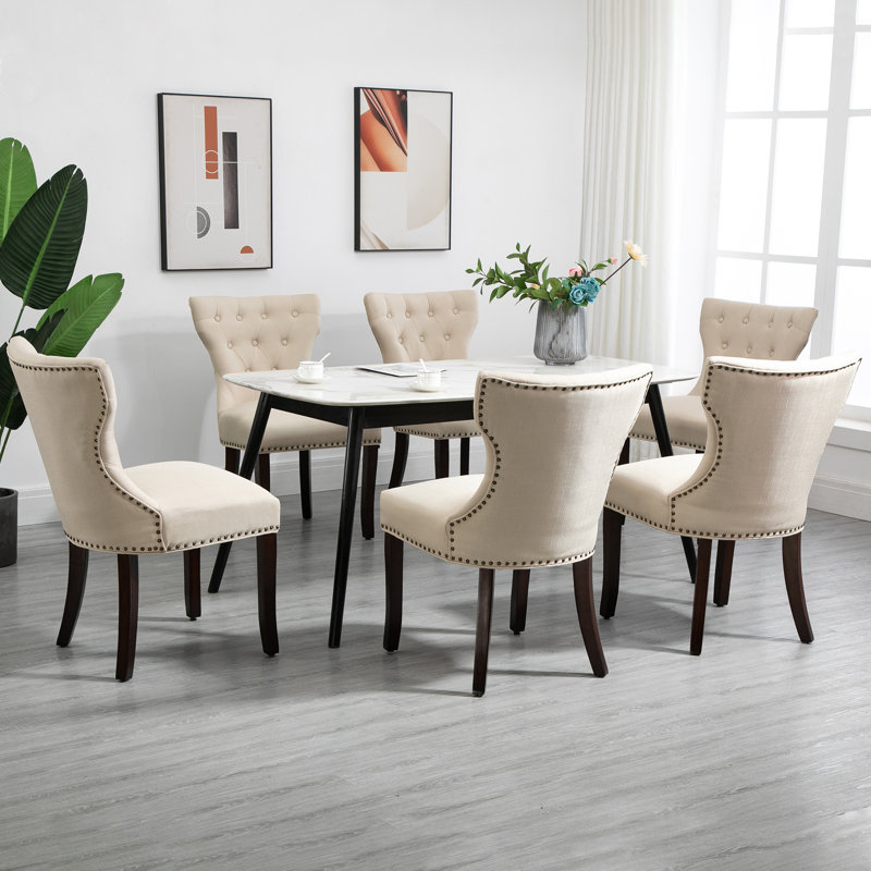 Knavel 20'' H Tufted Fabric Upholstered Side Chair, Beige