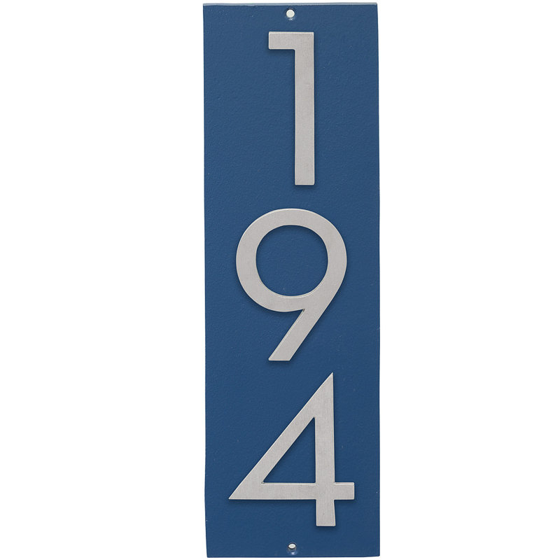Plaque d’adresse murale sur 1 ligne flottante, Bleu mer, Aluminium brossé