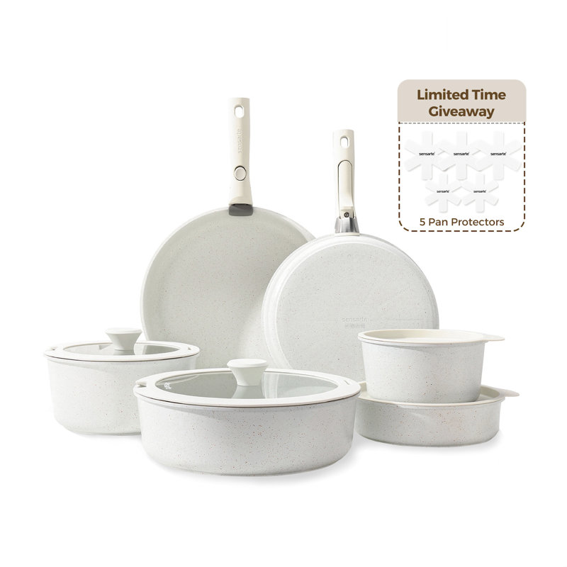 White 17-Piece Nonstick Aluminum and Stainless Steel Cookware Set