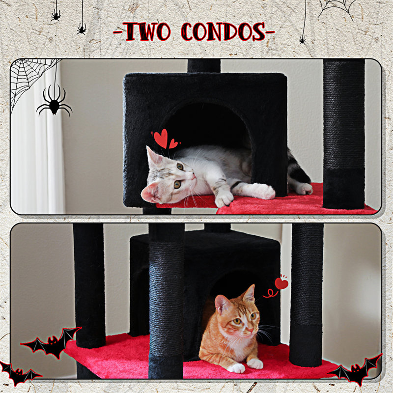 Gothic Black and Red Sisal Multi-Level Cat Tree Tower