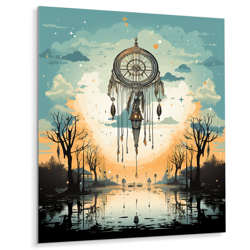 Attrape-rêves vert et orange - art mural en métal Dream Catcher, H 20 po x l 12 po x P 1 po