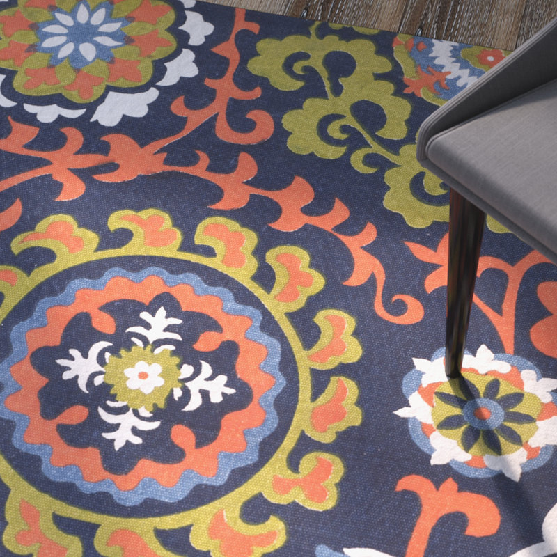Tapis bleu clair / orange tissé à la main Columbus, 9' x 12'