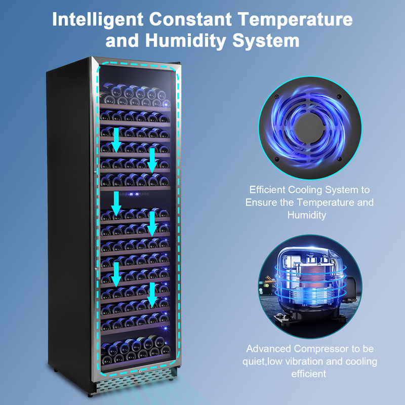187 Bottles Wine Cooler Refrigerator,Freestanding Compact Wine Fridge with Digital Control for Fridge With 40-66F Digital Temperature Control Glass Door